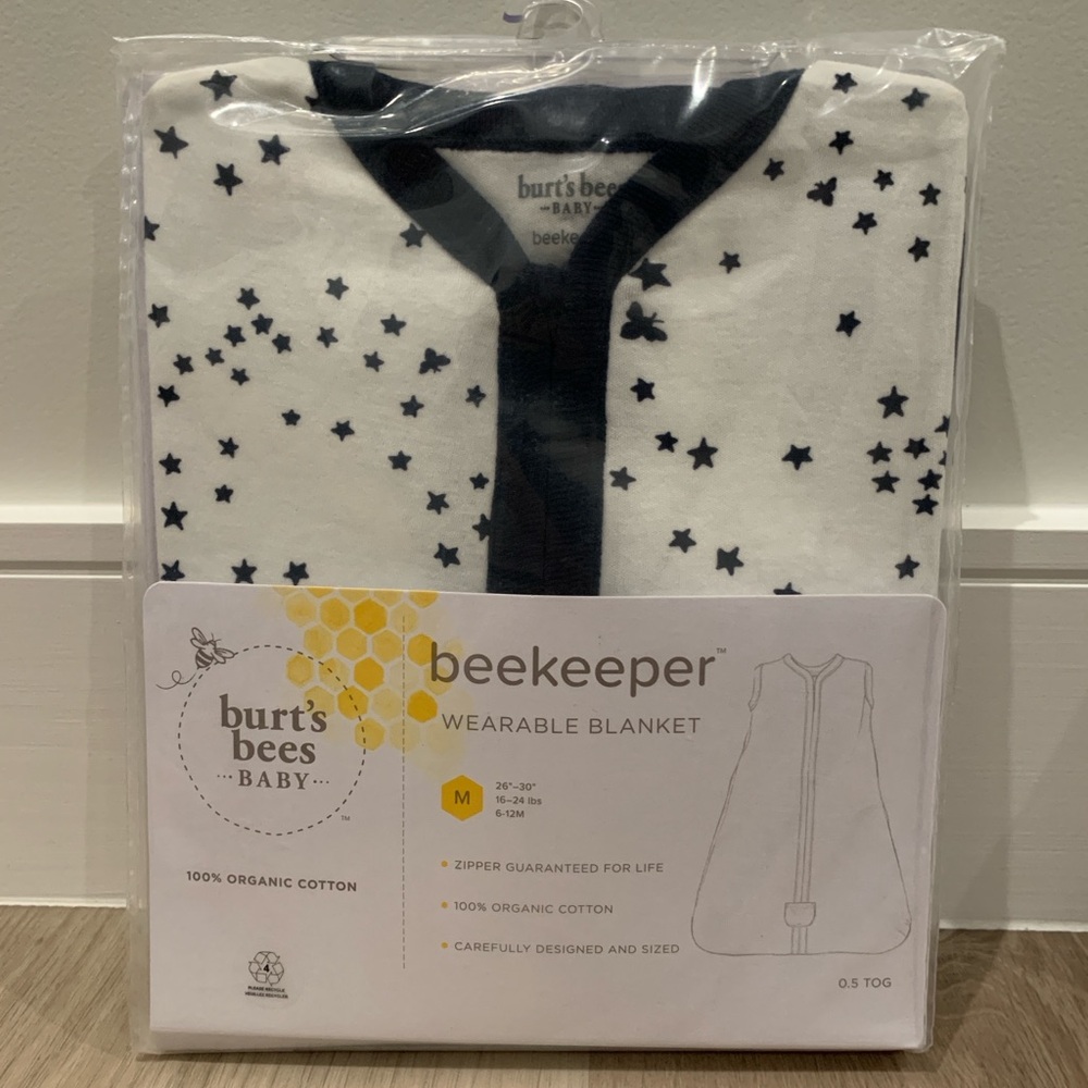 New 6-12M Burt’s Bees Baby 0.5 TOG Wearable Blanket Baby Sleep Sack 100% Cotton
